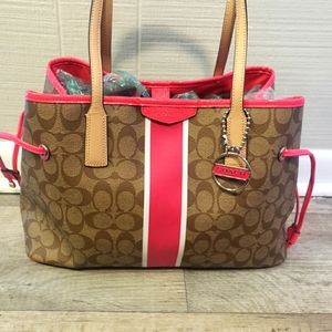 COACH Signature Stripe Drawstring Carryall